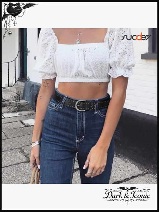 Women Leather Studded Rivets Belt with Silver Buckle main image 5